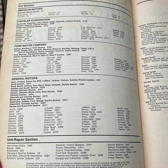 CHILTON’S AUTO REPAIR MANUAL 1978 American Cars from 1971 - 1978 - Picture 6 of 13